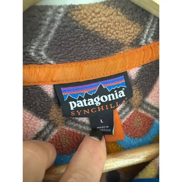 Patagonia Synchilla Big Anthos Rare Aztec Western Print Snap-T Pullover Fleece - Picture 4 of 8